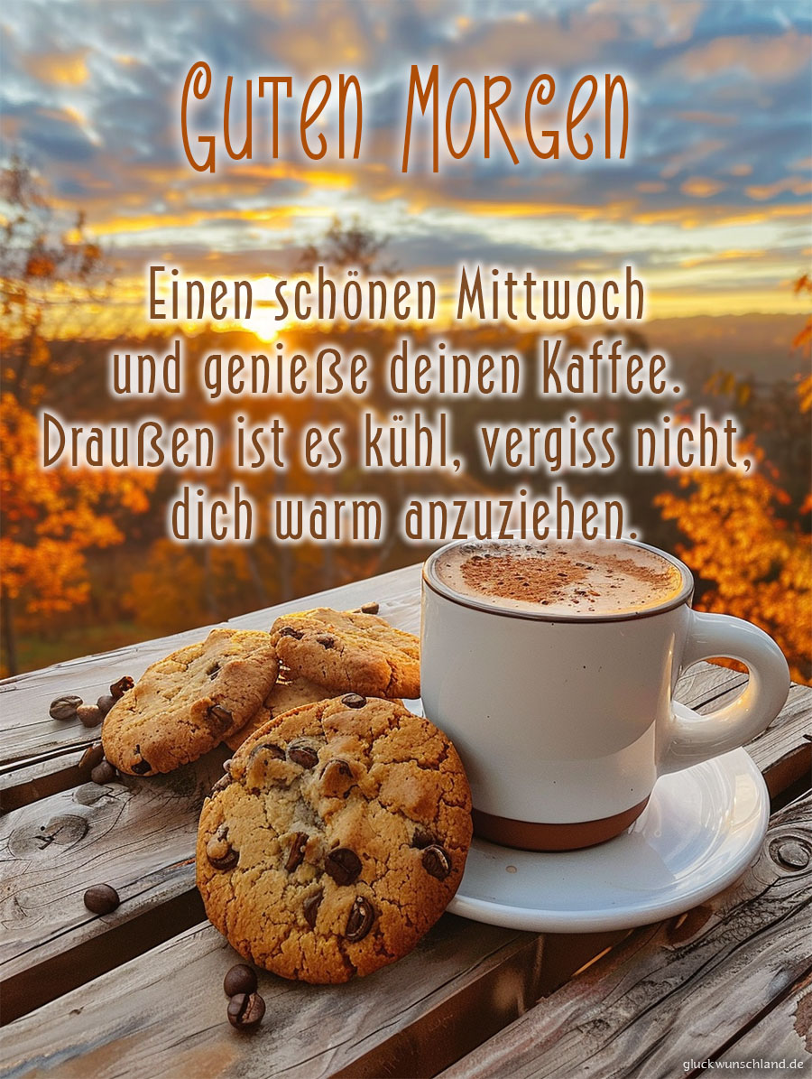 Grüße für einen guten Mittwochmorgen, Bild mit Kaffee