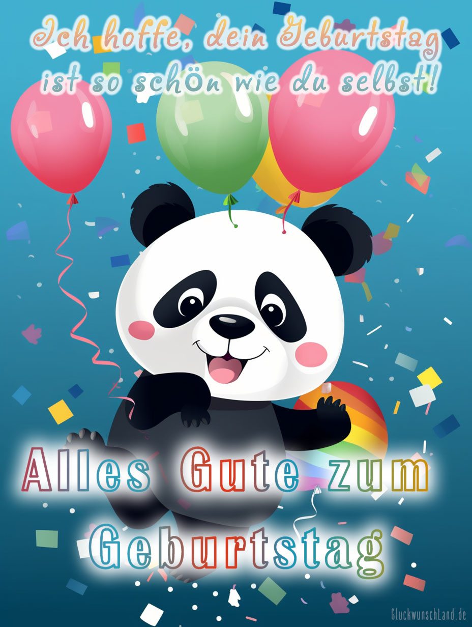 Ein fröhlicher Panda auf einem Geburtstagsfoto